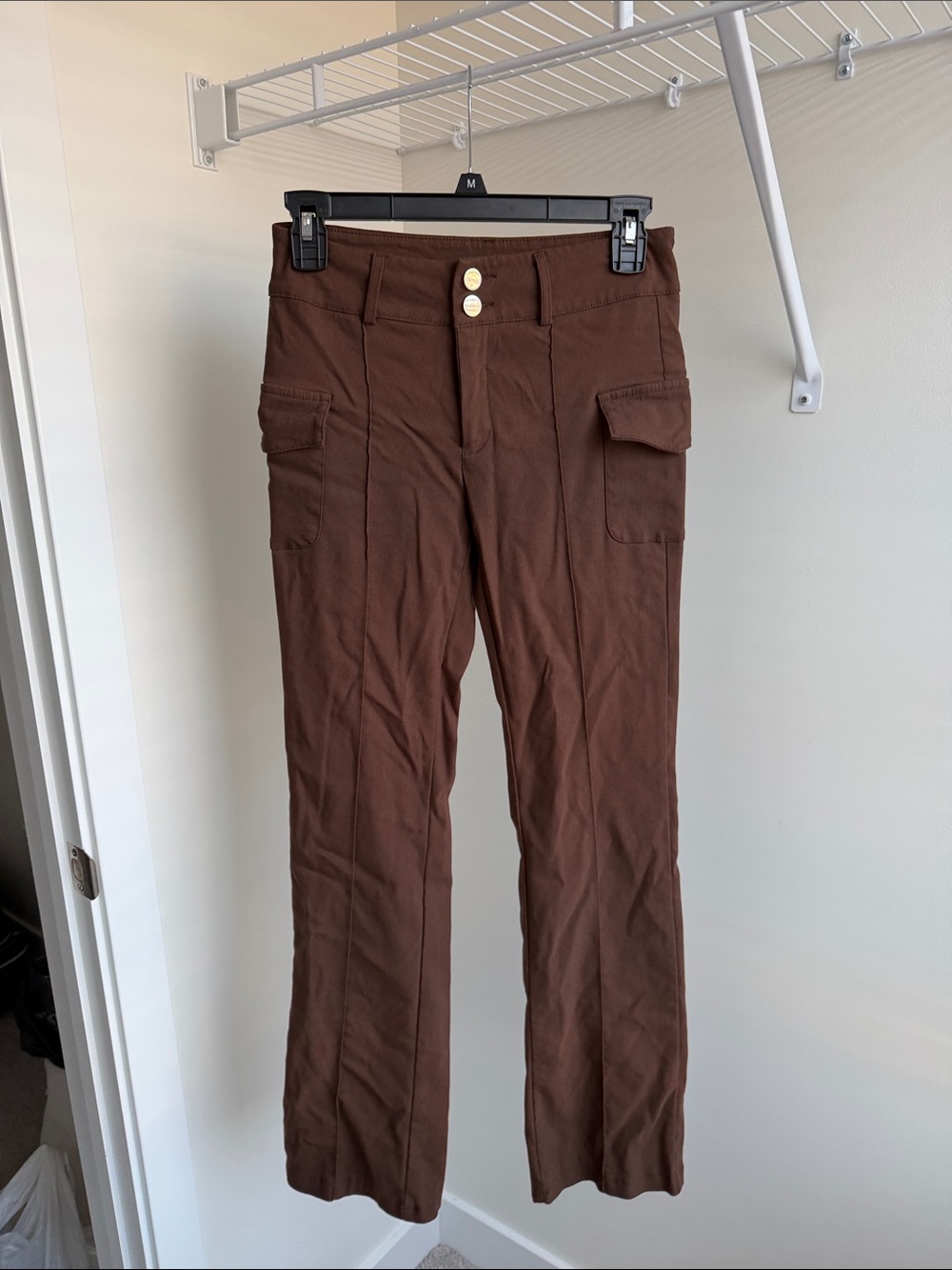 SHEIN Brown Boot Cut Cargo Pants with Front Flap Pockets